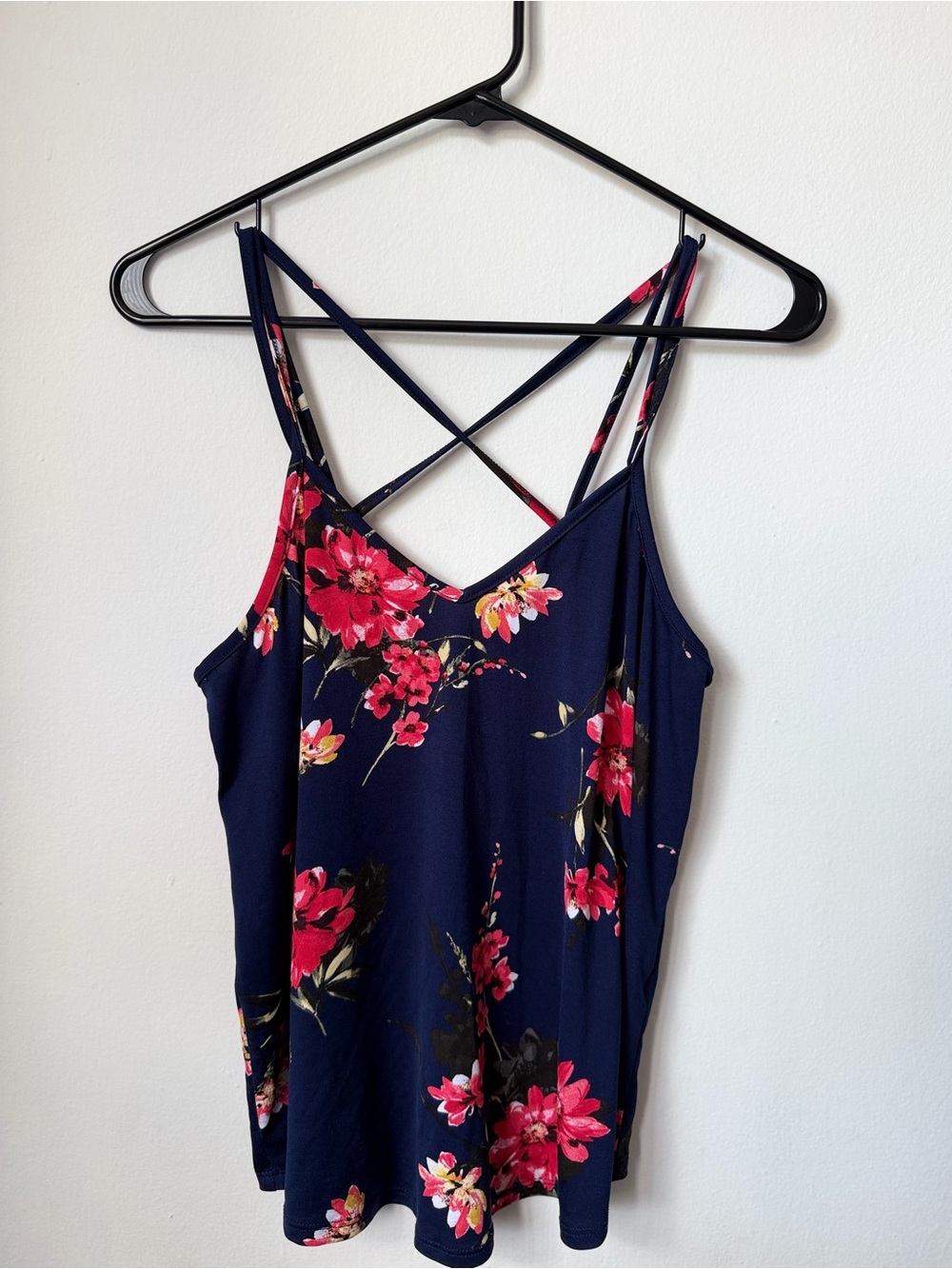 Women’s Navy Floral Crisscross Strap Tank Top